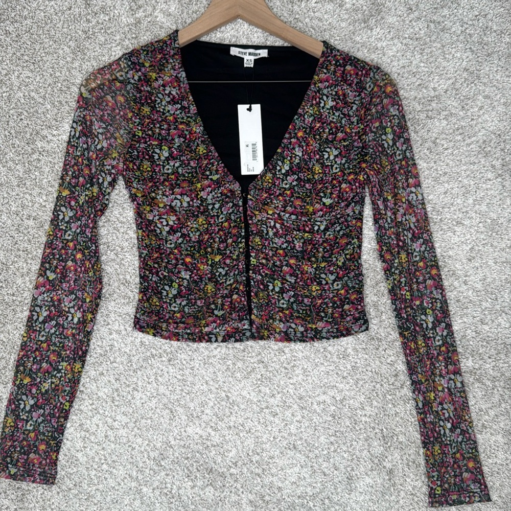 NEW STEVE MADDEN luna floral mesh top in multi